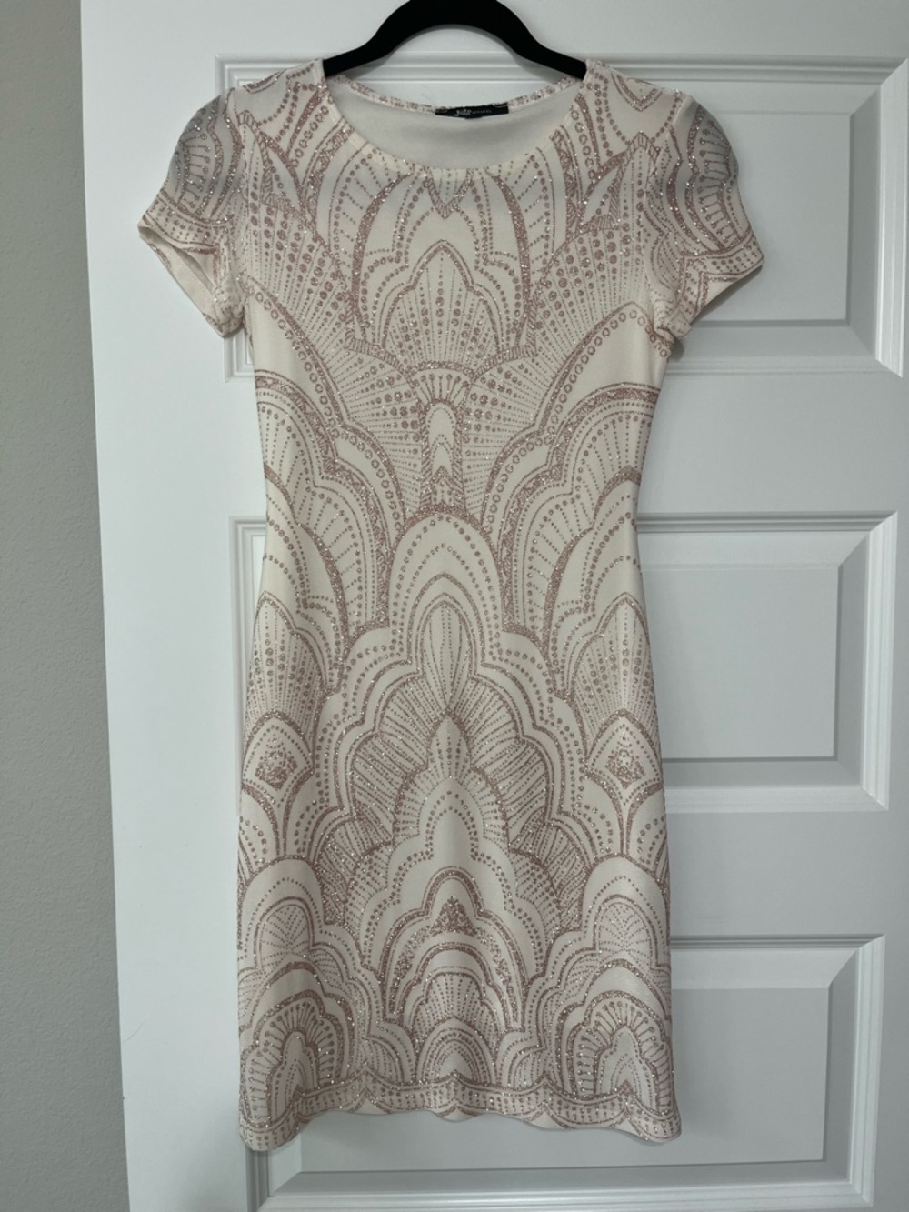 Jump Cream Mini Dress with Rose-Gold Beaded Pattern